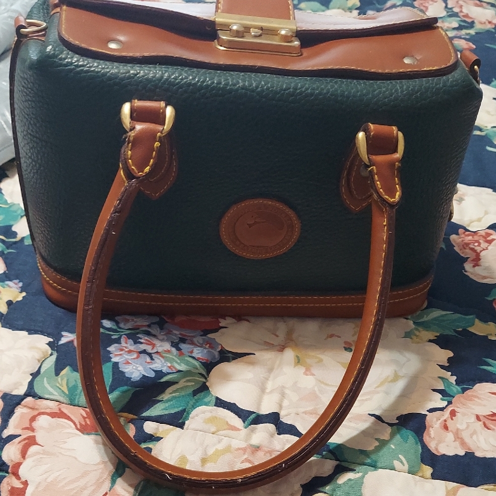 Dooney & Bourke Forest Green and Brown Pebbled Leather Satchel Vintage